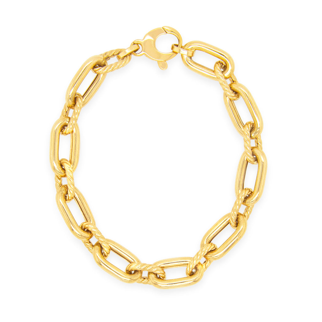 14k Yellow Gold Braid and Polish Oval Link Chain Bracelet