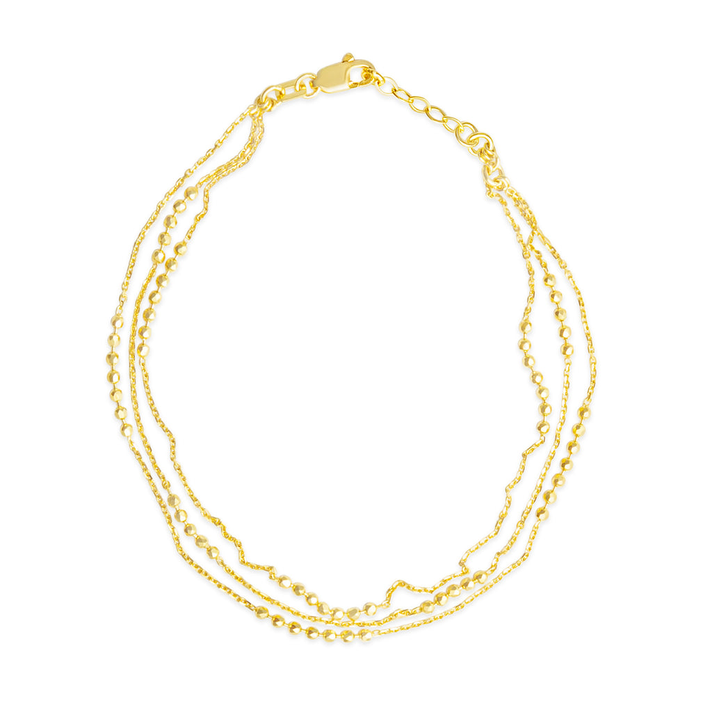 14k Yellow Gold Triple Layered Bead Bracelet