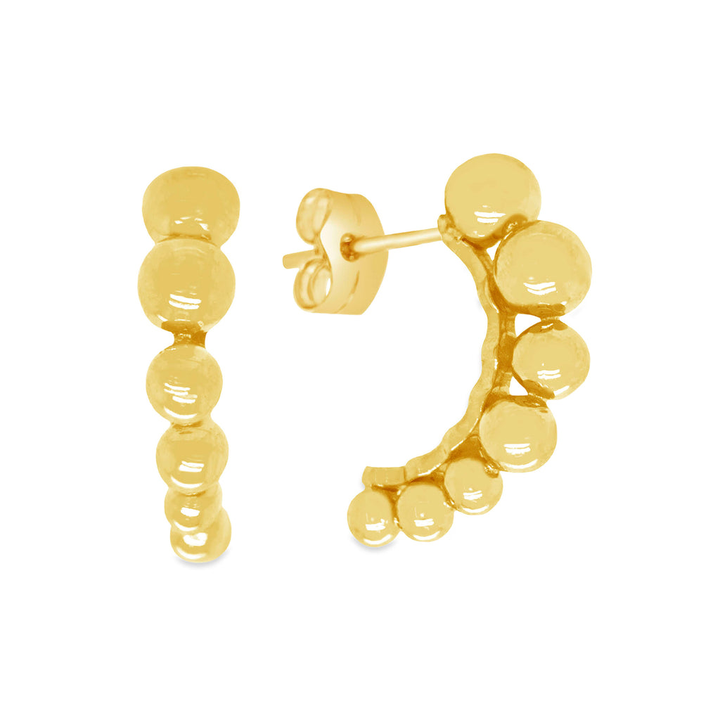 14k Yellow Gold Graduated Bead Ball Curved Drop Stud Earrings