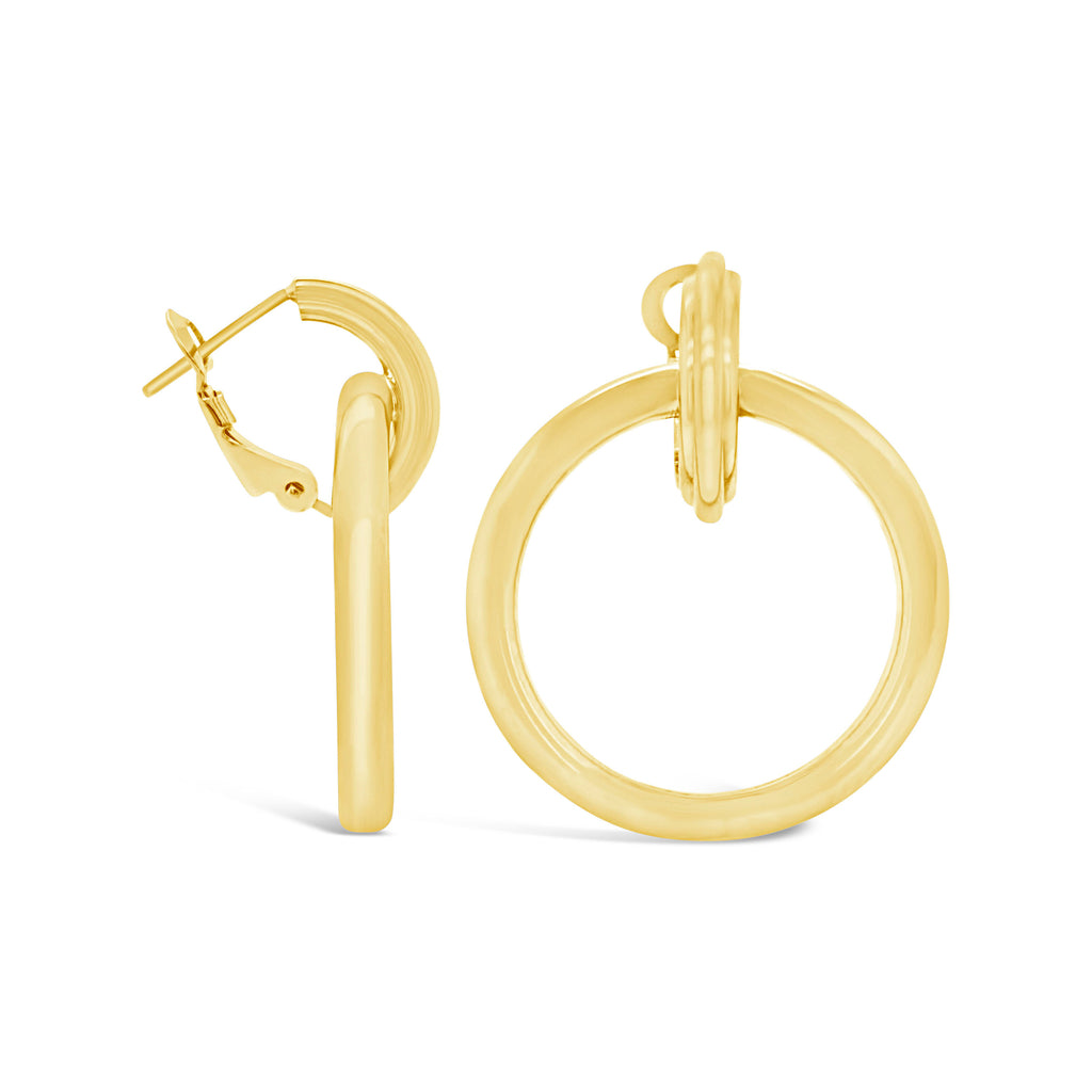 14k Yellow Gold Circle Drop Hoop Earrings