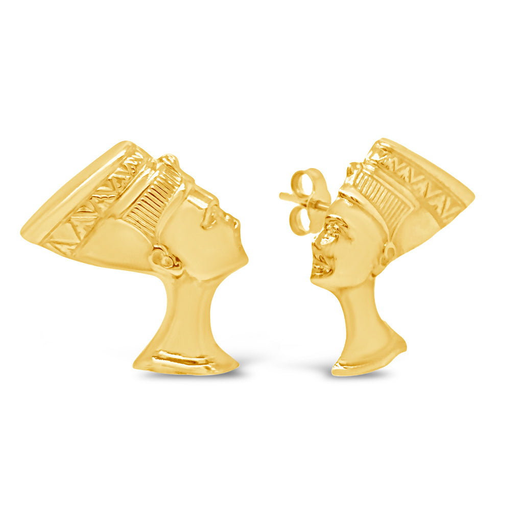 14k Yellow Gold Large Queen Nefertiti Stud Earrings