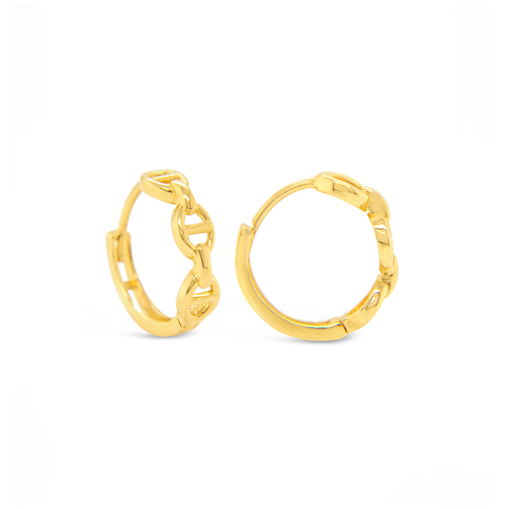 14k Yellow Gold Mariner Link Huggie Earrings