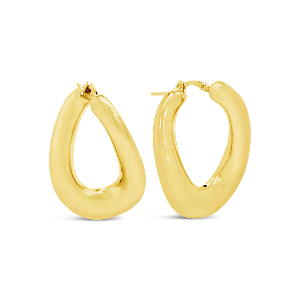 14k Yellow Gold Puffy Abstract Hoop Earrings