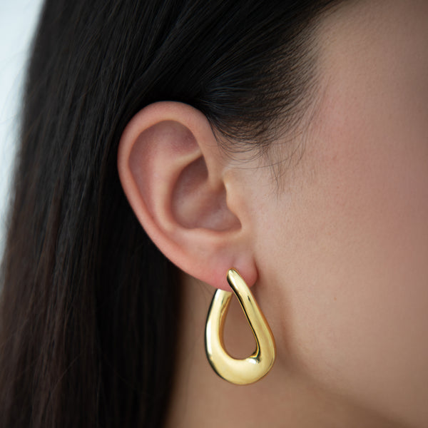 14k Yellow Gold Puffy Abstract Hoop Earrings