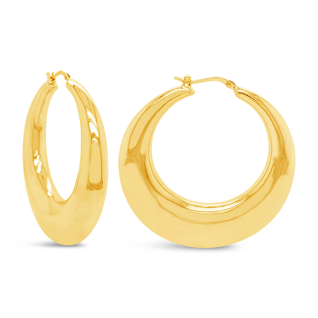 14k Yellow Gold Large Puffy Crescent Moon Tapered Hoop Earrings