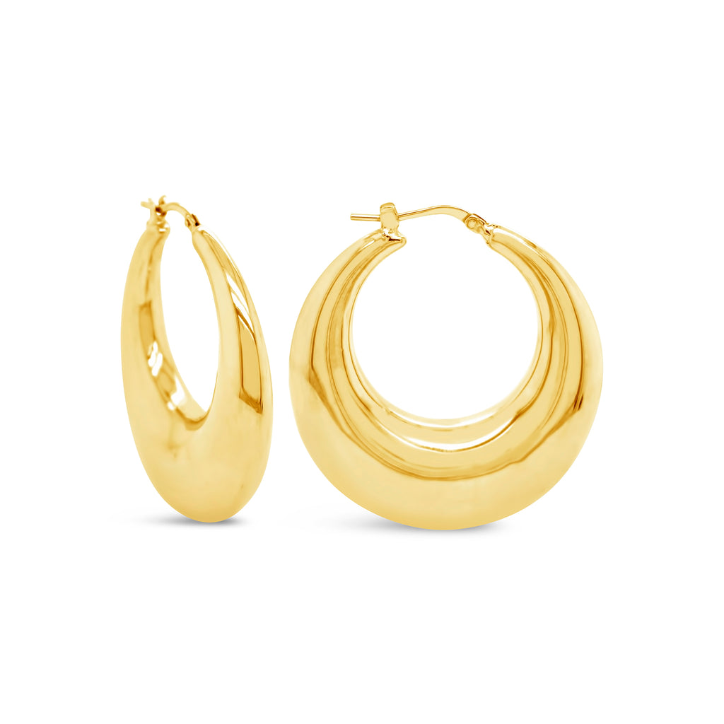 14k Yellow Gold Puffy Crescent Moon Tapered Hoop Earrings