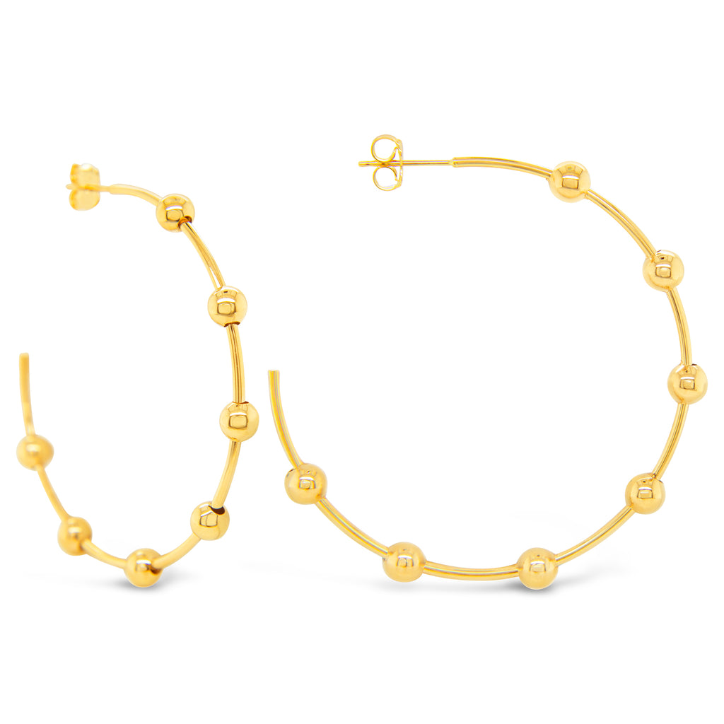 14k Yellow Gold Large Bead Ball Hoop Earrings