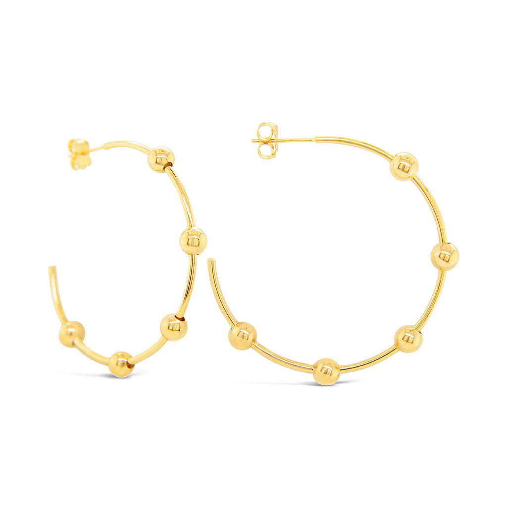 14K Yellow Gold Bead Ball Hoop Earrings