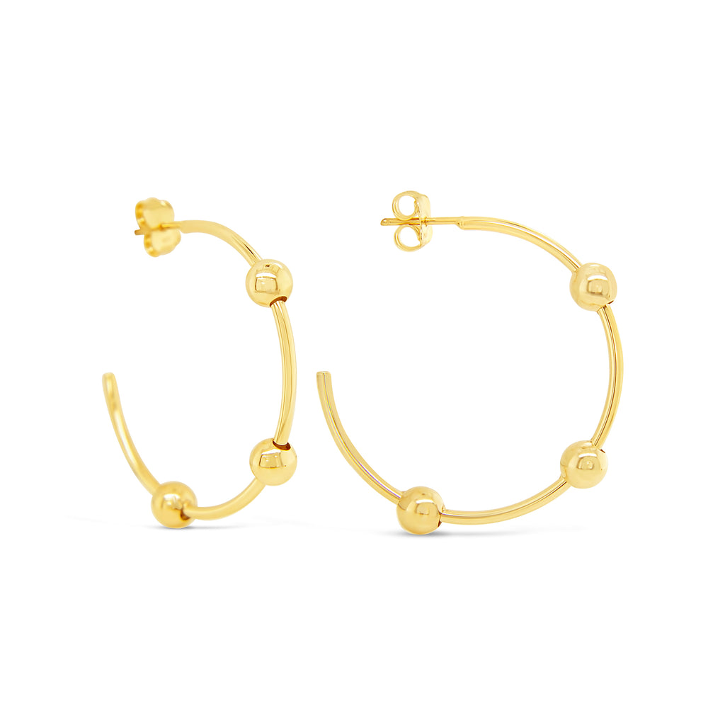 14k Yellow Gold Small Bead Ball Hoop Earrings