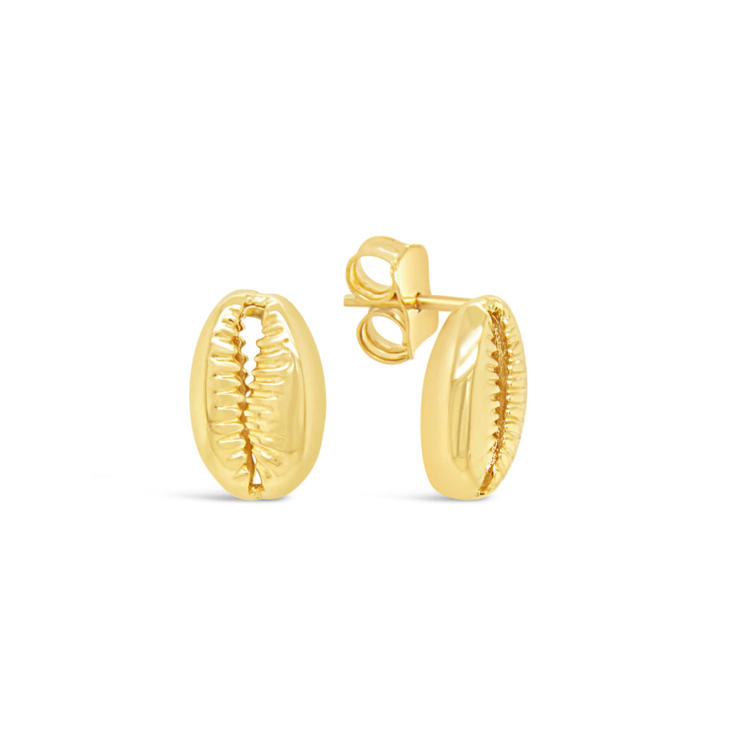 14k Yellow Gold Cowrie Shell Stud Earrings