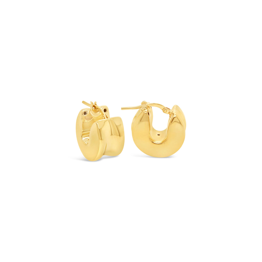 14k Yellow Gold Chunky Caved Hoop Earrings