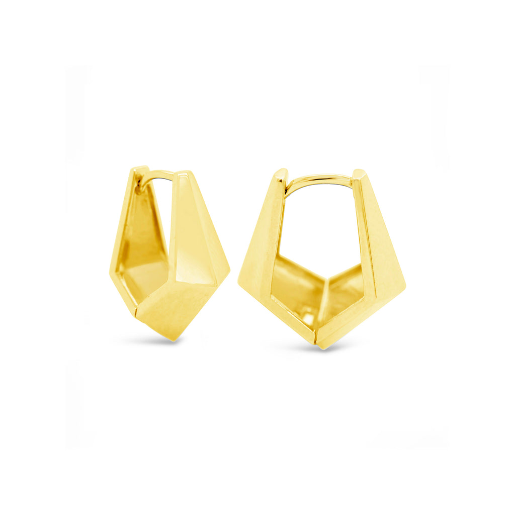 14k Yellow Gold Geometric Rhombus Huggie Hoop Earrings