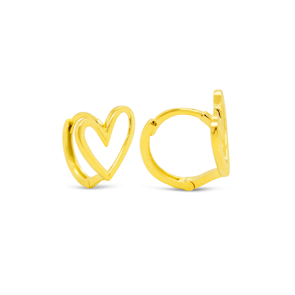 14k Yellow Gold Open Heart Huggie Earrings