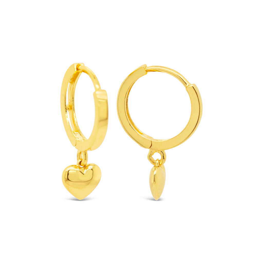 14k Yellow Gold Dangle Mini Heart Huggie Earrings