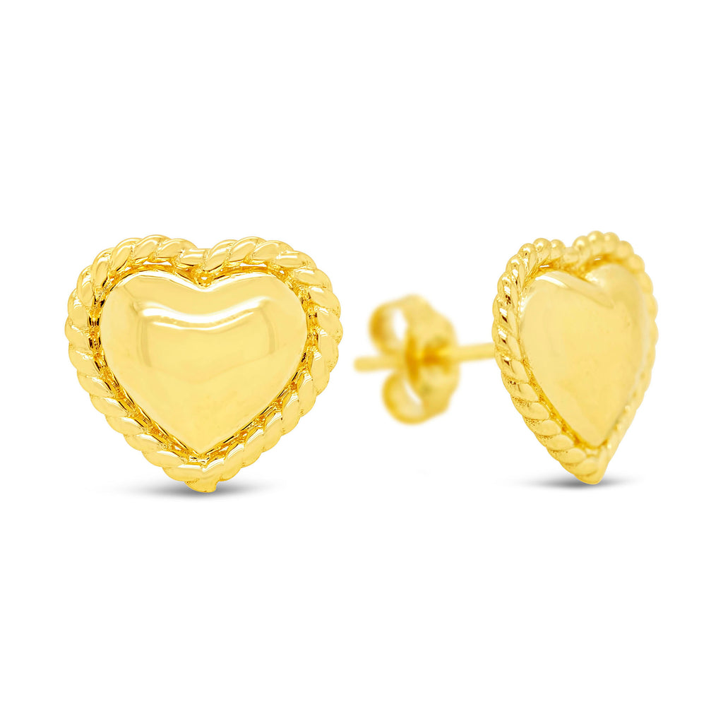 14k Yellow Gold Puffy Heart Stud Earrings