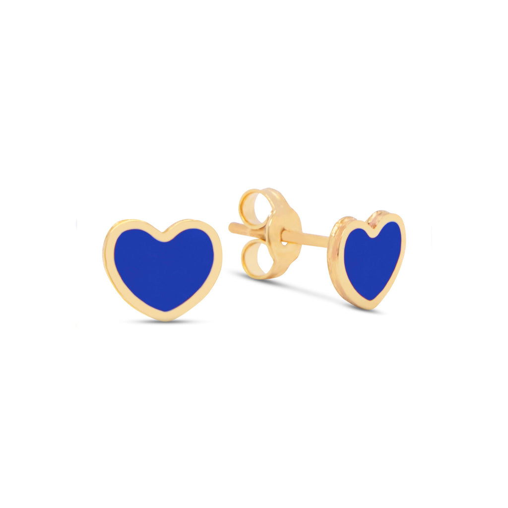 14k Yellow Gold Small Lapis Lazuli Heart Stud Earrings