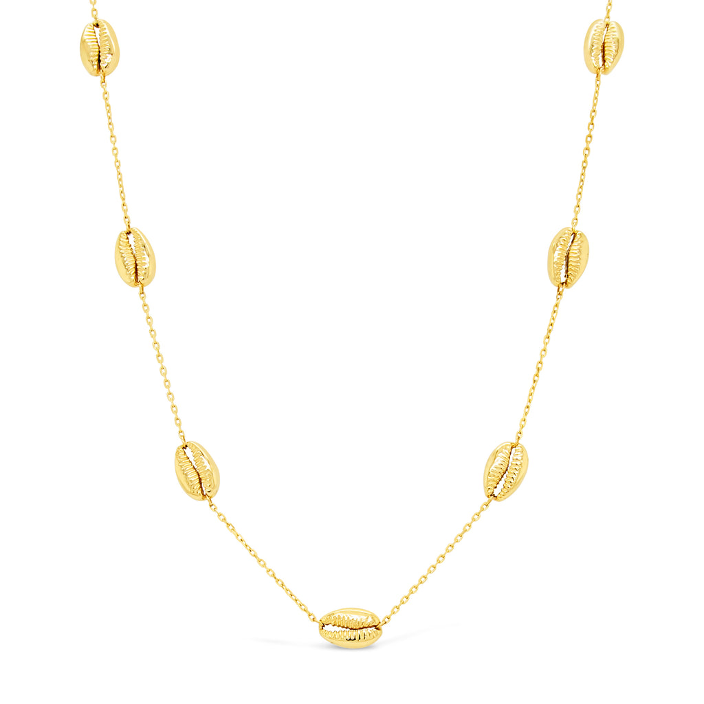 14k Yellow Gold Cowrie Shell Station Necklace