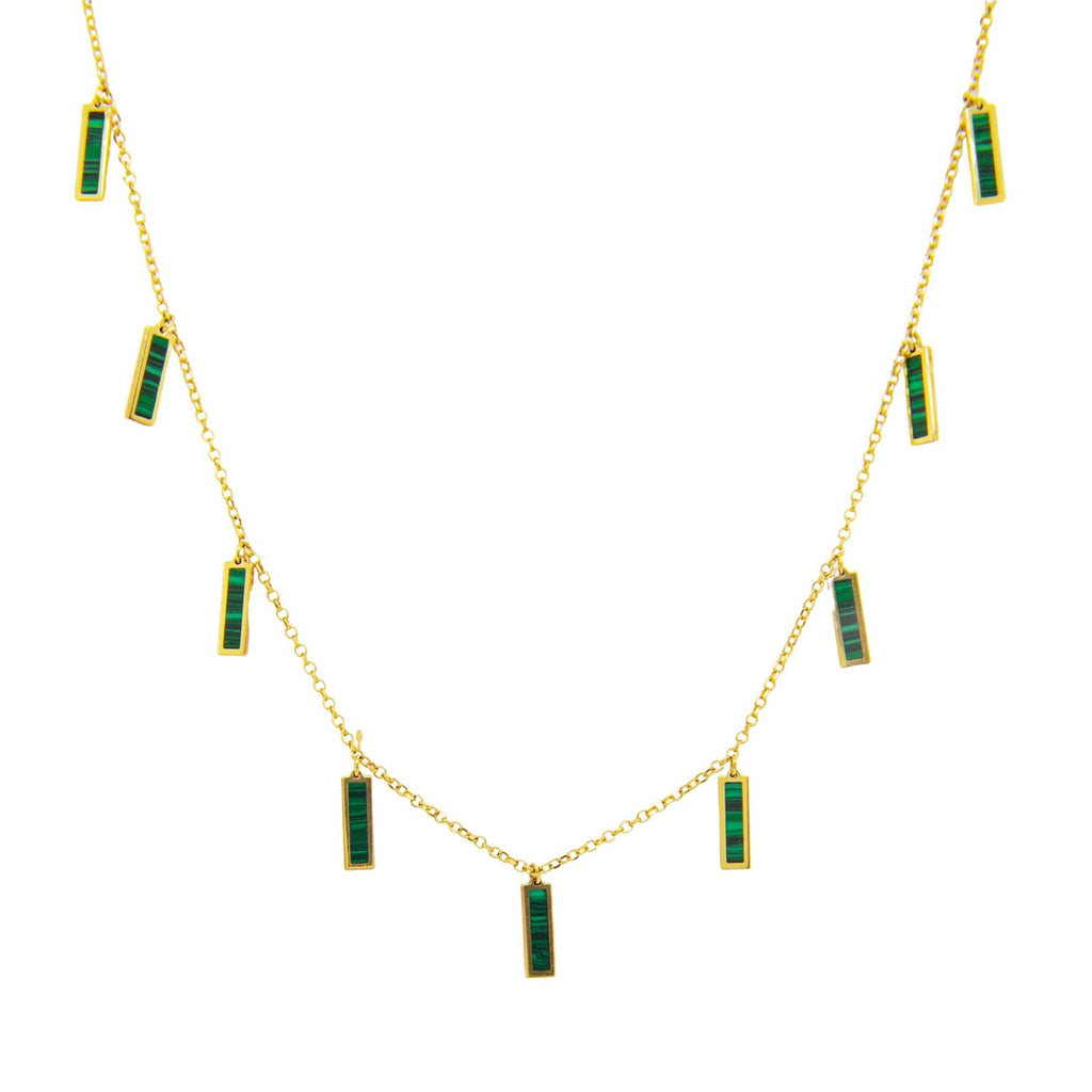 14k Yellow Gold Dangle Malachite Bar Necklace