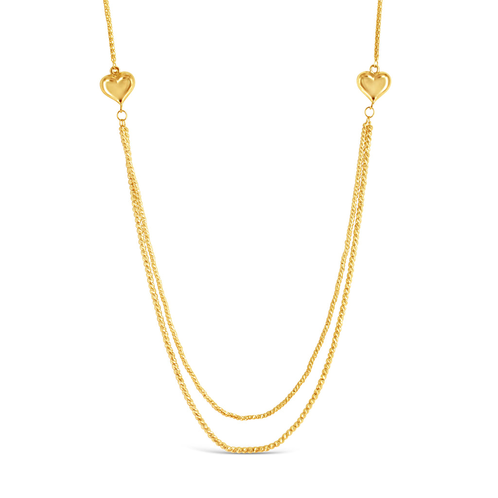 14k Yellow Gold Double "Corazones" Hearts Bead Necklace