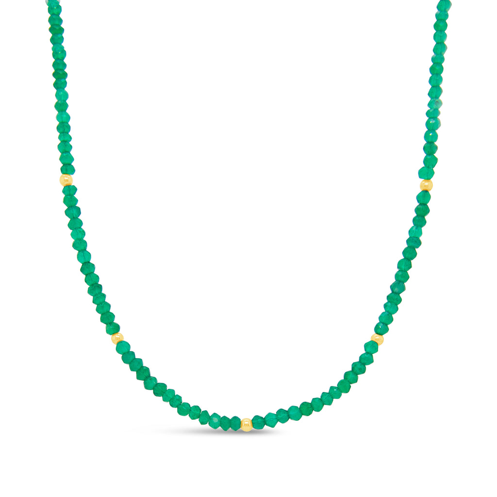 14k Yellow Gold Radiant Green Onyx Beaded Necklace