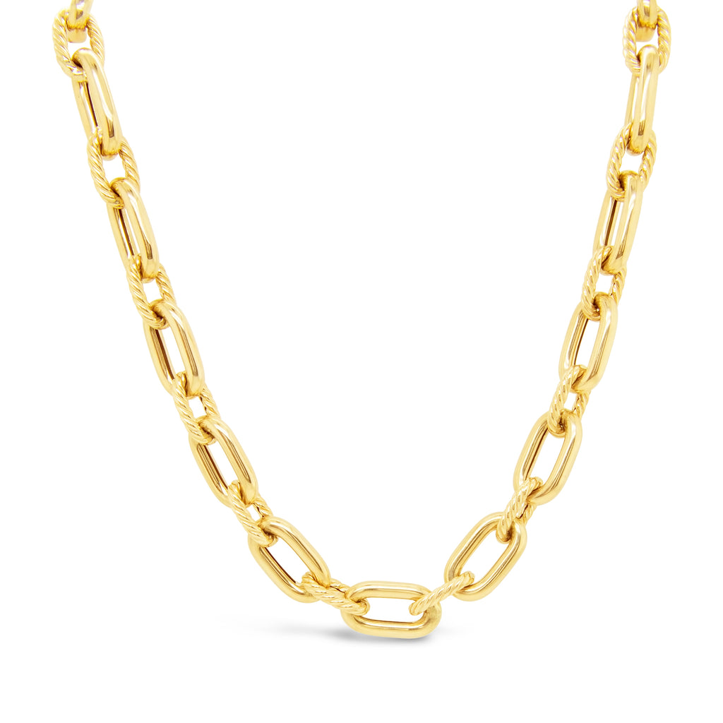 14k Yellow Gold Mixed Braid Oval Link Necklace