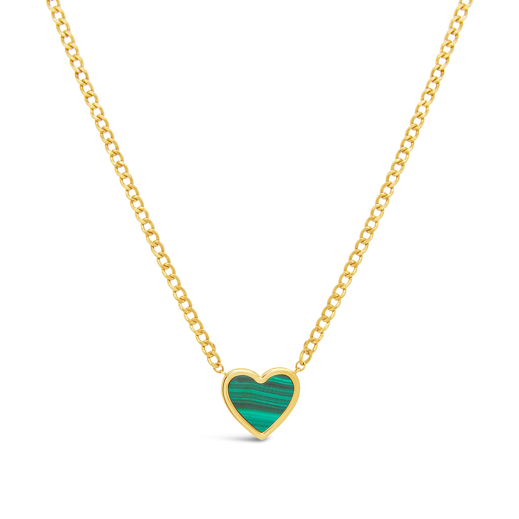 14k Yellow Gold Malachite Heart Necklace