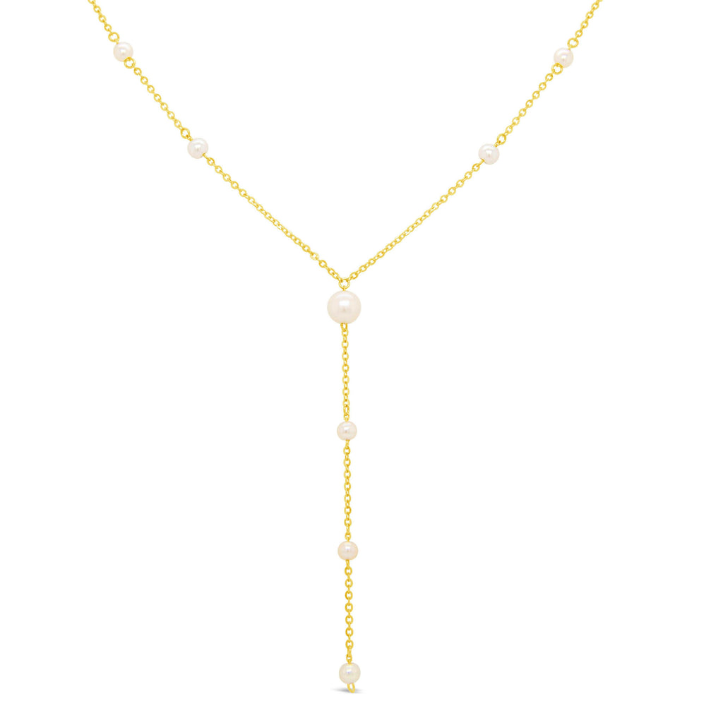 14k Yellow Gold Pearl Lariat Necklace