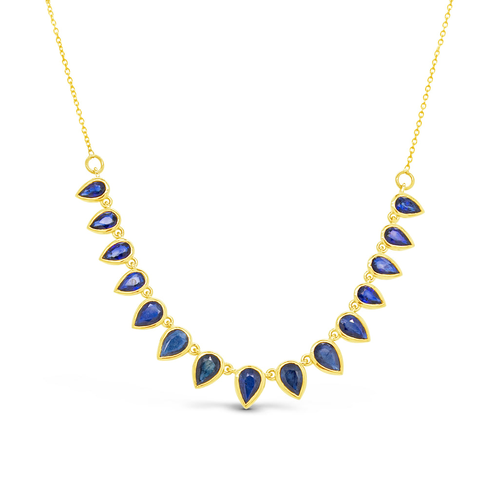 18K Yellow Gold Pear-Shaped Blue Sapphires Necklace