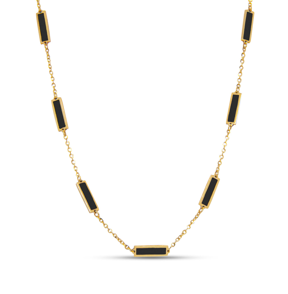 14k Yellow Gold Black Onyx Bar Station Necklace