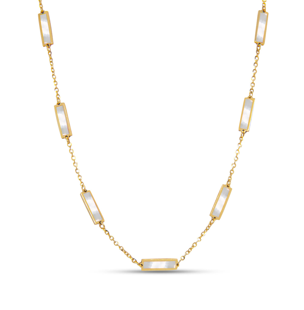 14k Yellow Gold Mother of Pearl Bar Station Necklace