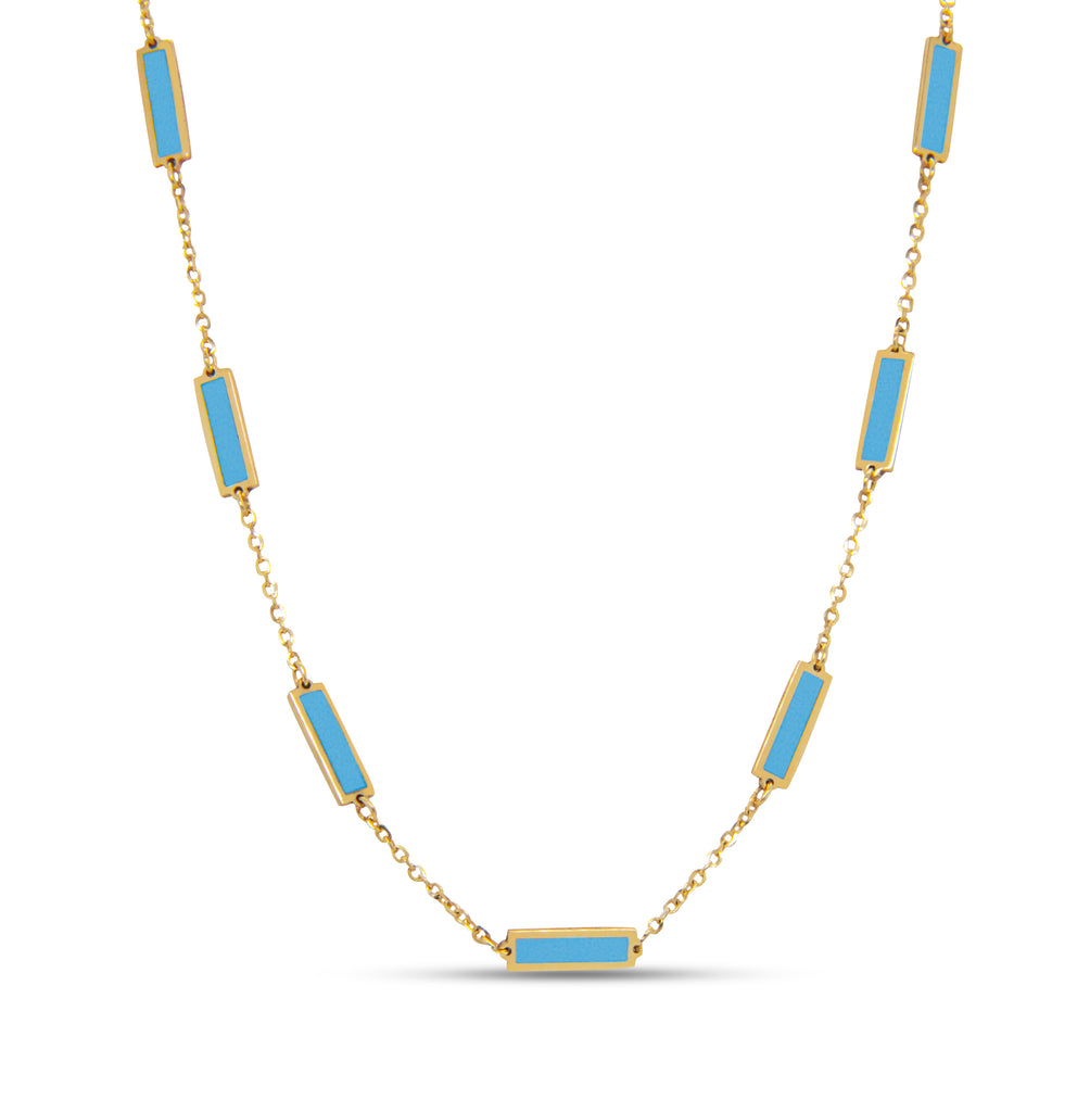 14k Yellow Gold Turquoise Bar Station Necklace