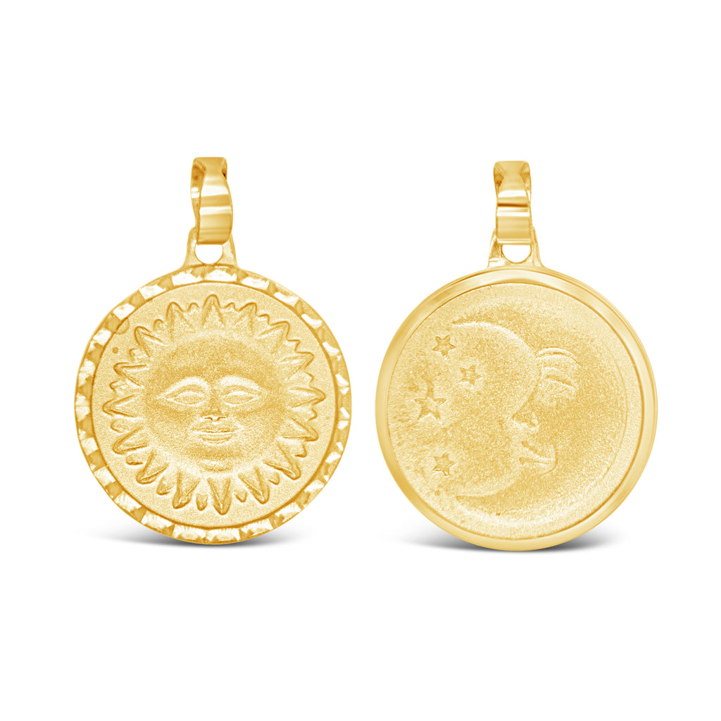 14k Yellow Gold Two-Sided Luna & Sol Round Pendant