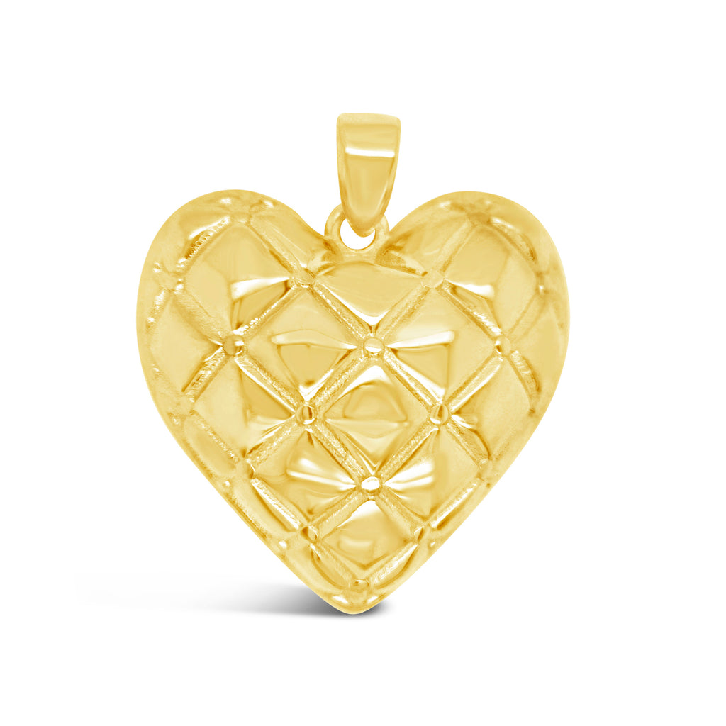 14k Yellow Gold Puffy Quilted Heart Pendant