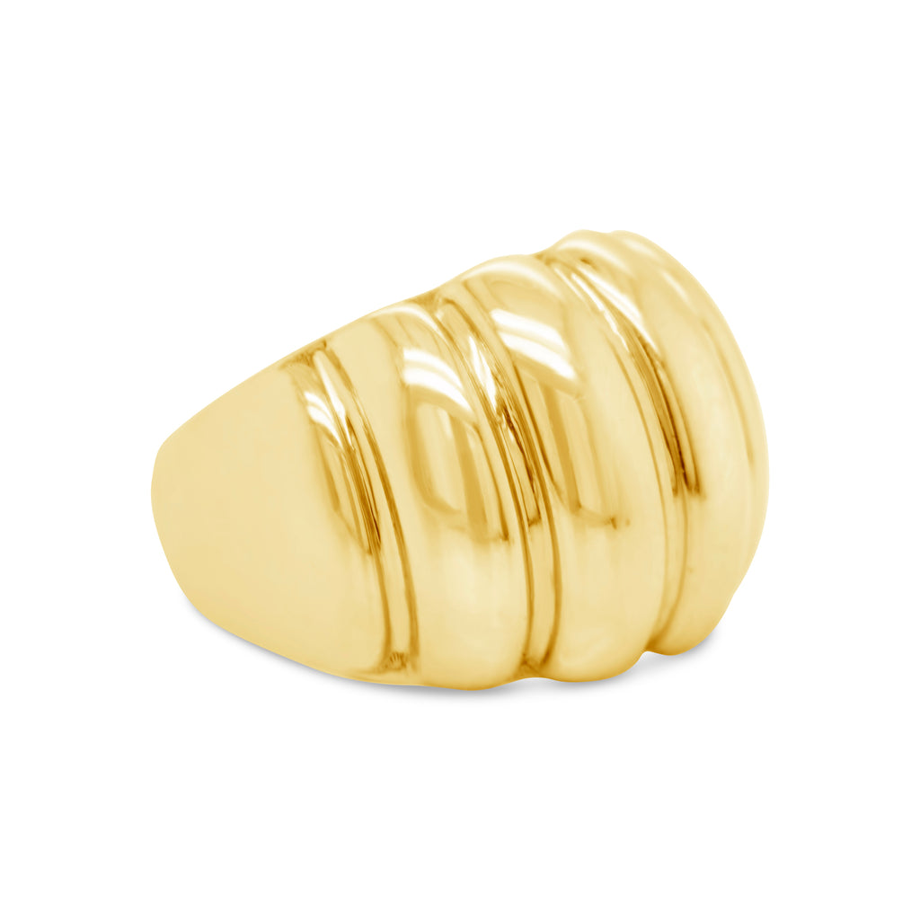 14k Yellow Gold Ribbed Dome Ring