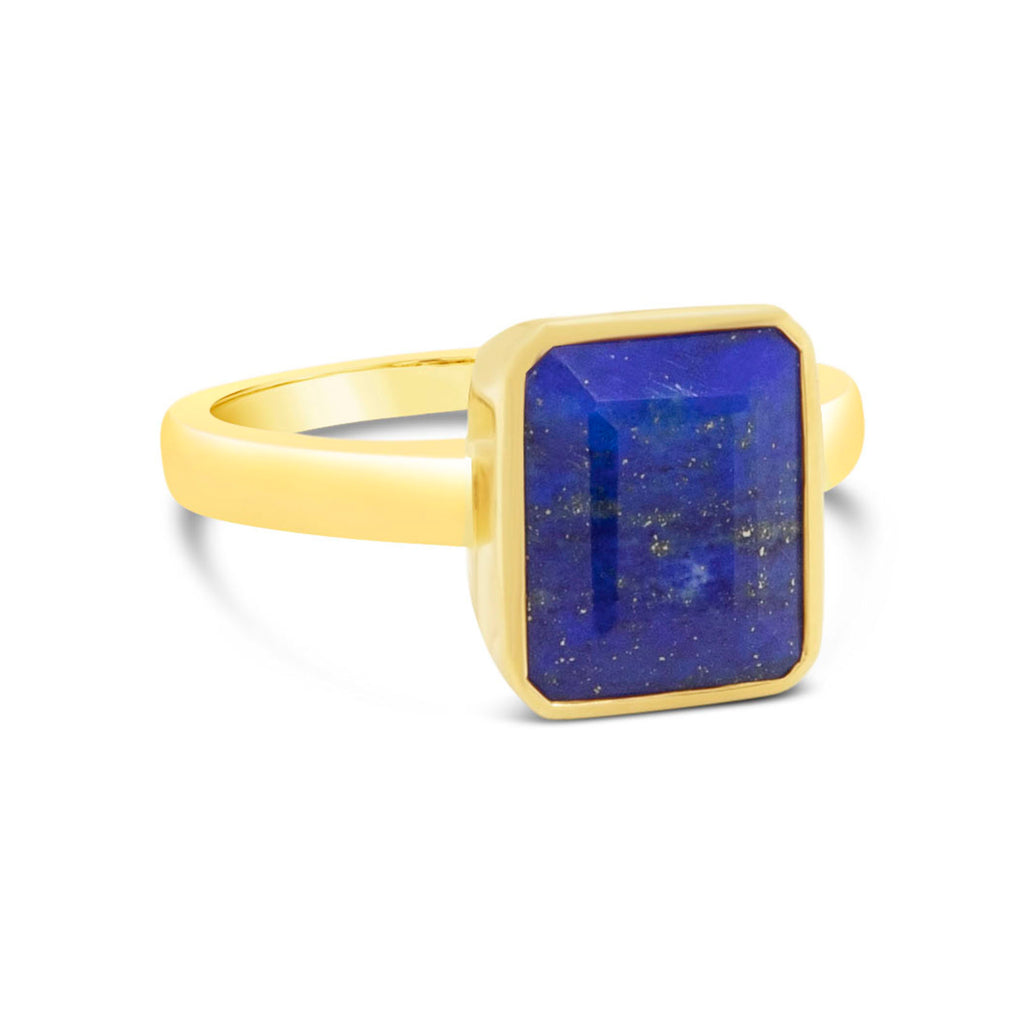 18K Yellow Gold Emerald Cut Lapis Lazuli Ring