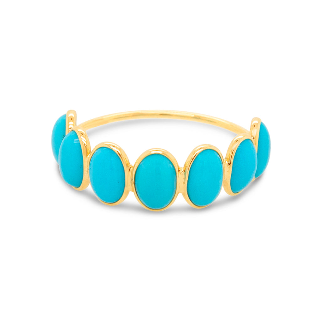 18K Yellow Gold Turquoise Half Eternity Ring