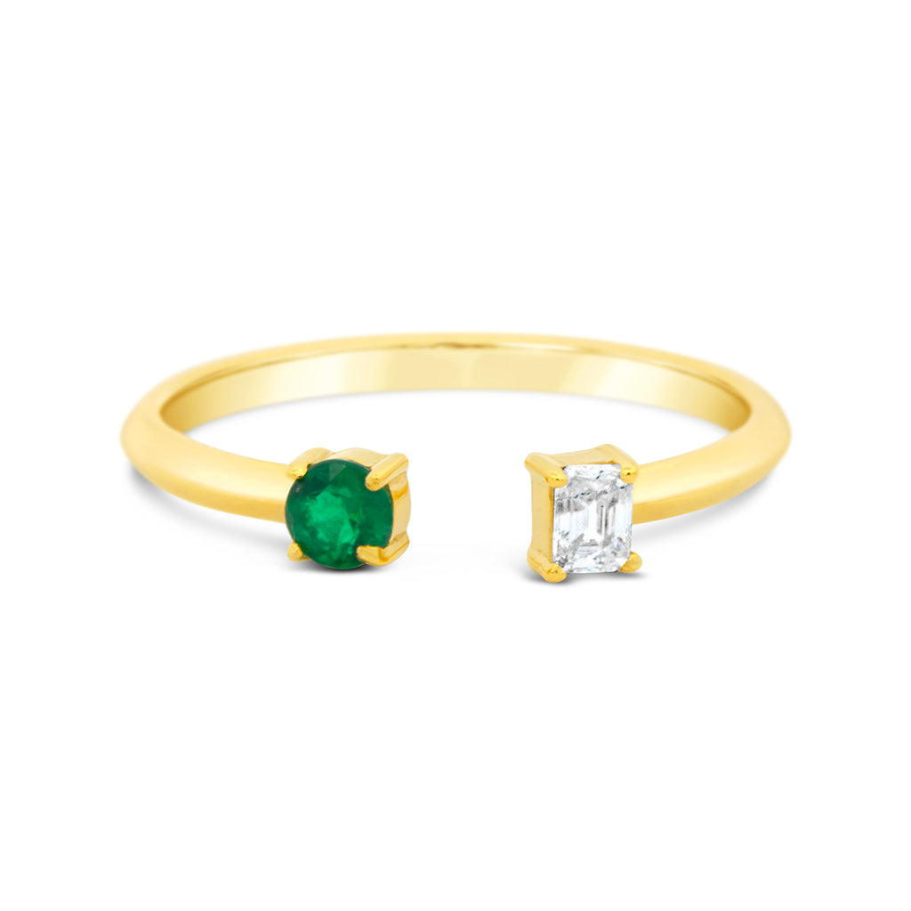 18K Yellow Gold Emerald & Diamond Open Ring