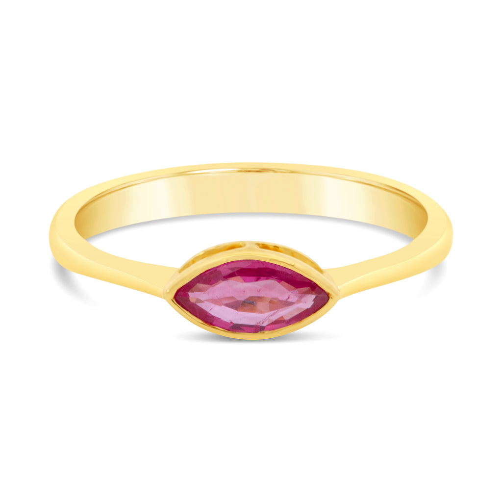 18K Yellow Gold Sideway Marquise Ruby Ring