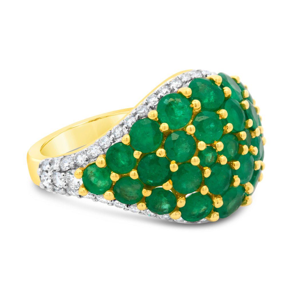 18K Yellow Gold Emerald & Diamond Dome Ring