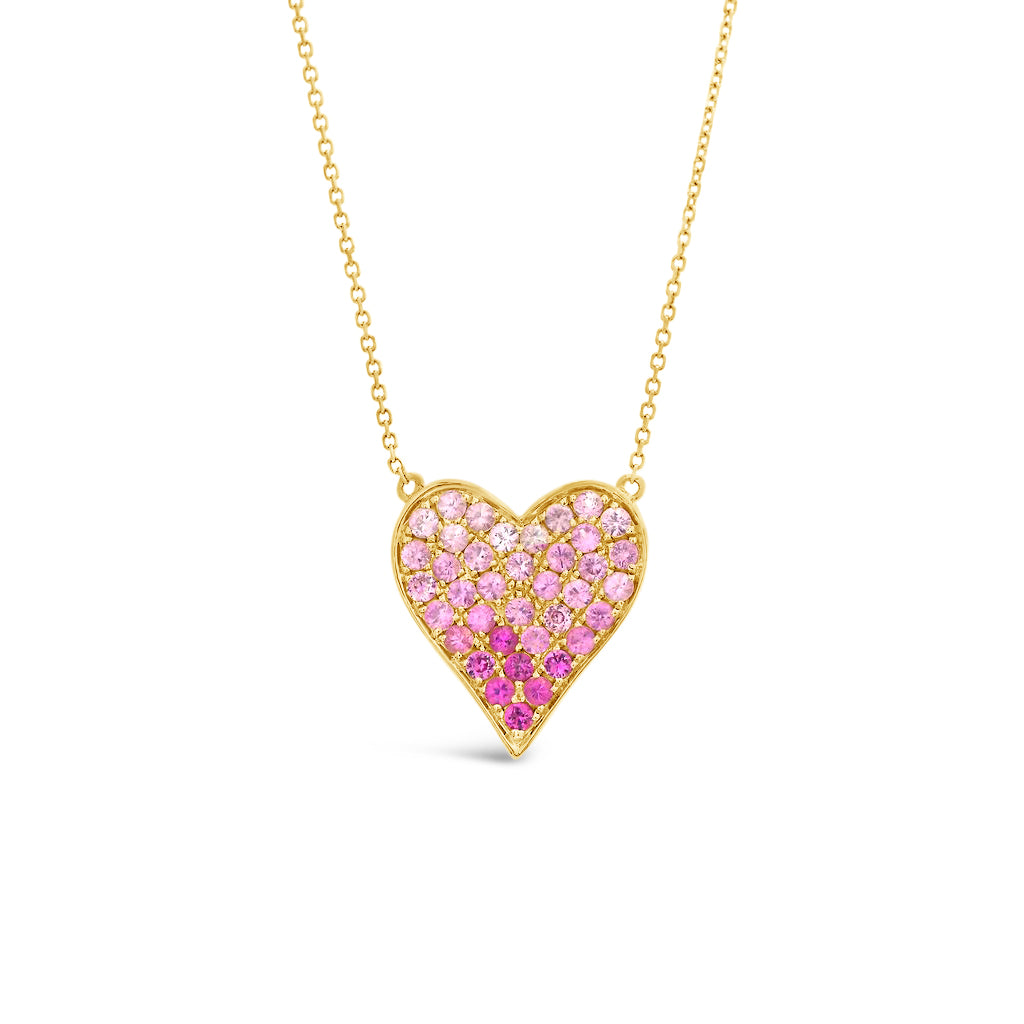 14k Yellow Gold Pink Sapphire Heart Necklace