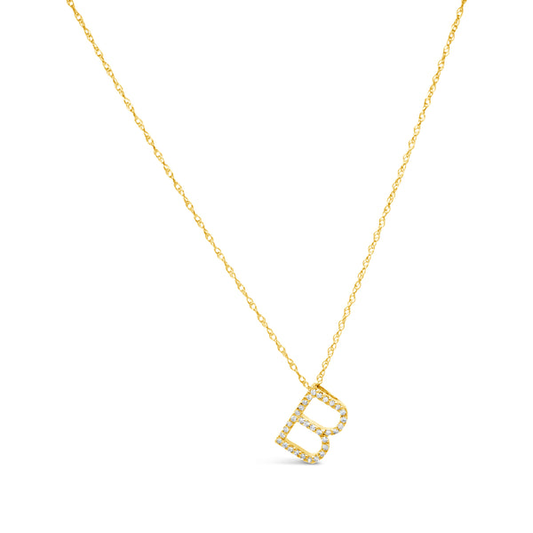 14k Yellow Gold Diamond Initial Necklace