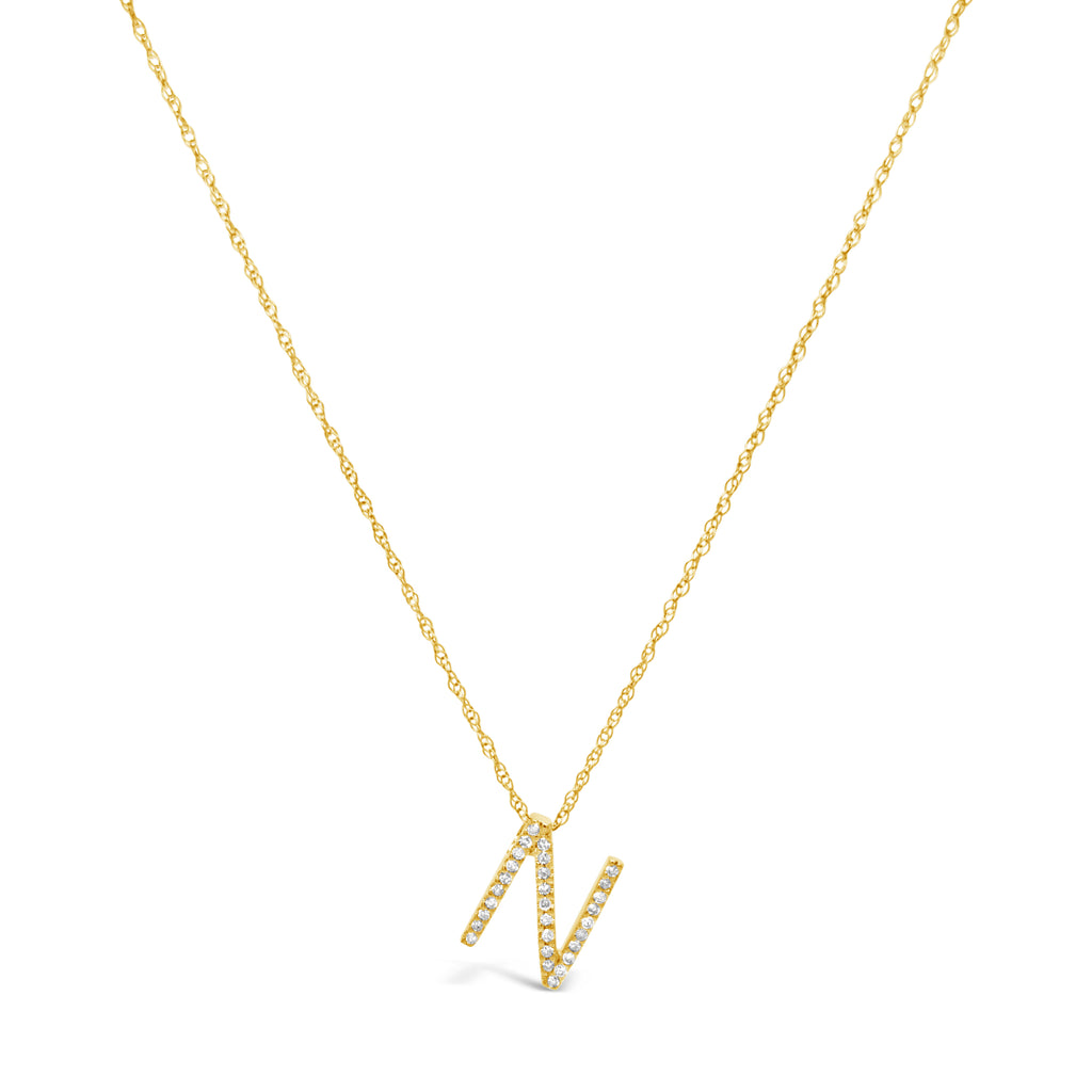 14k Yellow Gold Diamond Initial Necklace