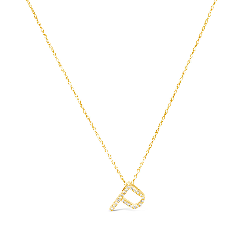 14k Yellow Gold Diamond Initial Necklace