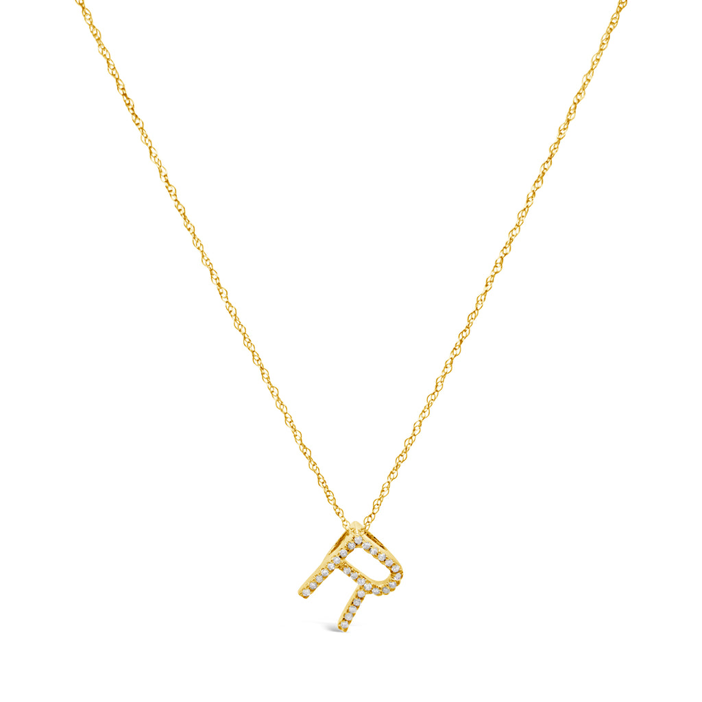 14k Yellow Gold Diamond Initial Necklace