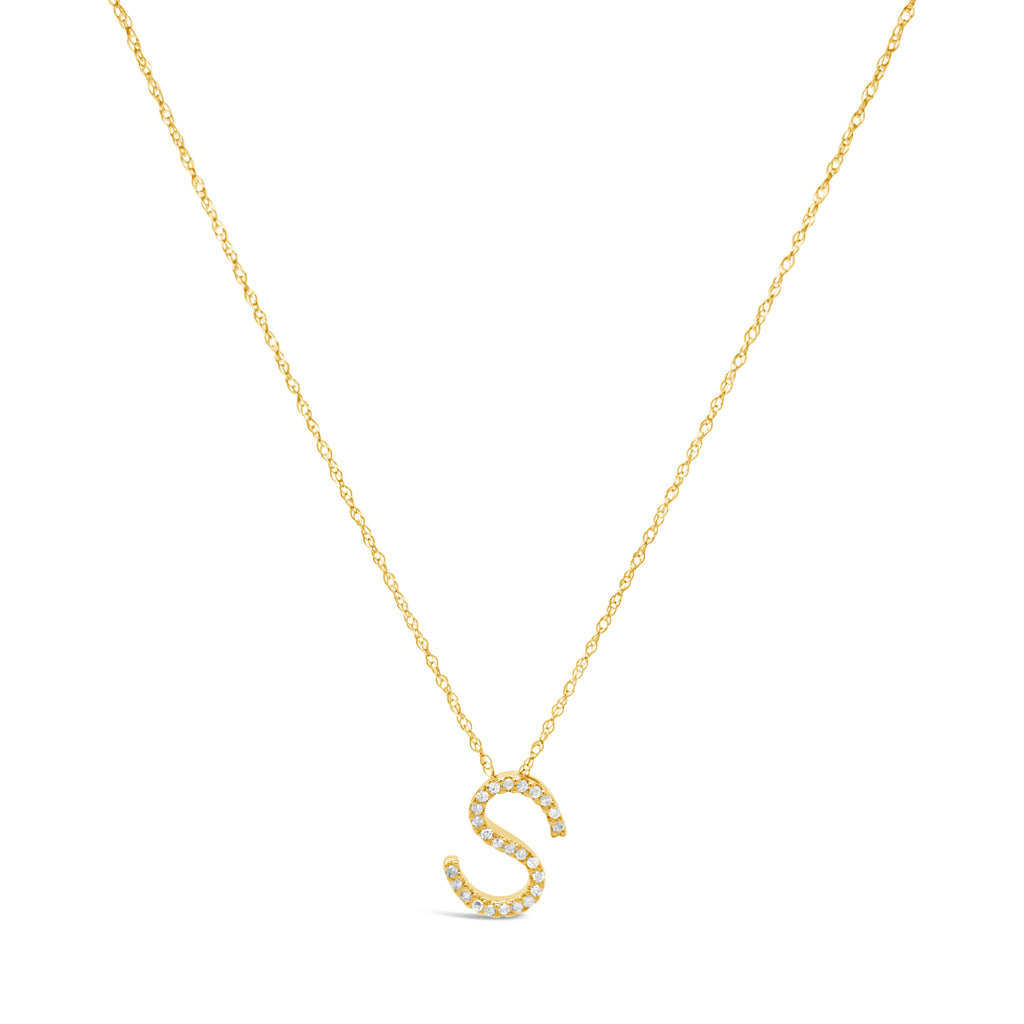 14k Yellow Gold Diamond Initial Necklace
