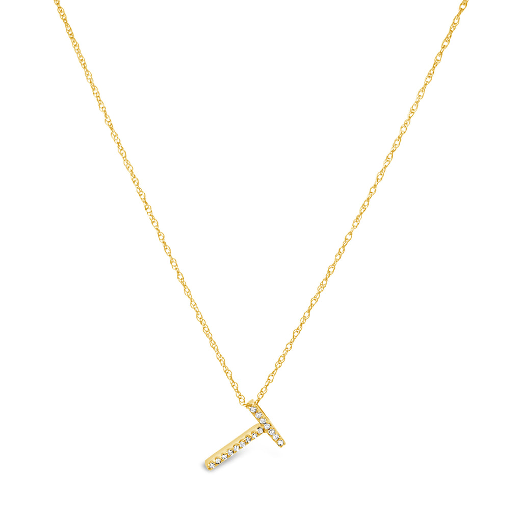 14k Yellow Gold Diamond Initial Necklace