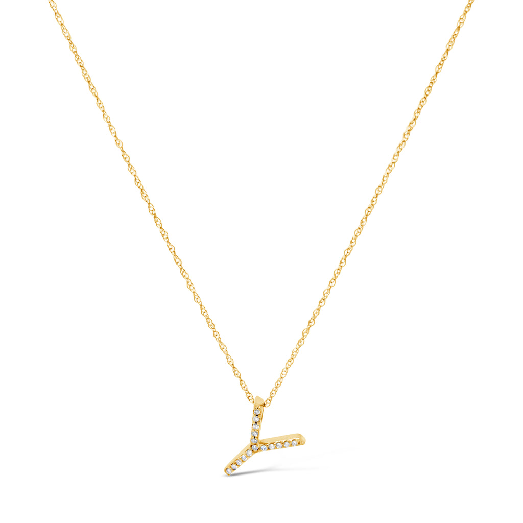 14k Yellow Gold Diamond Initial Necklace